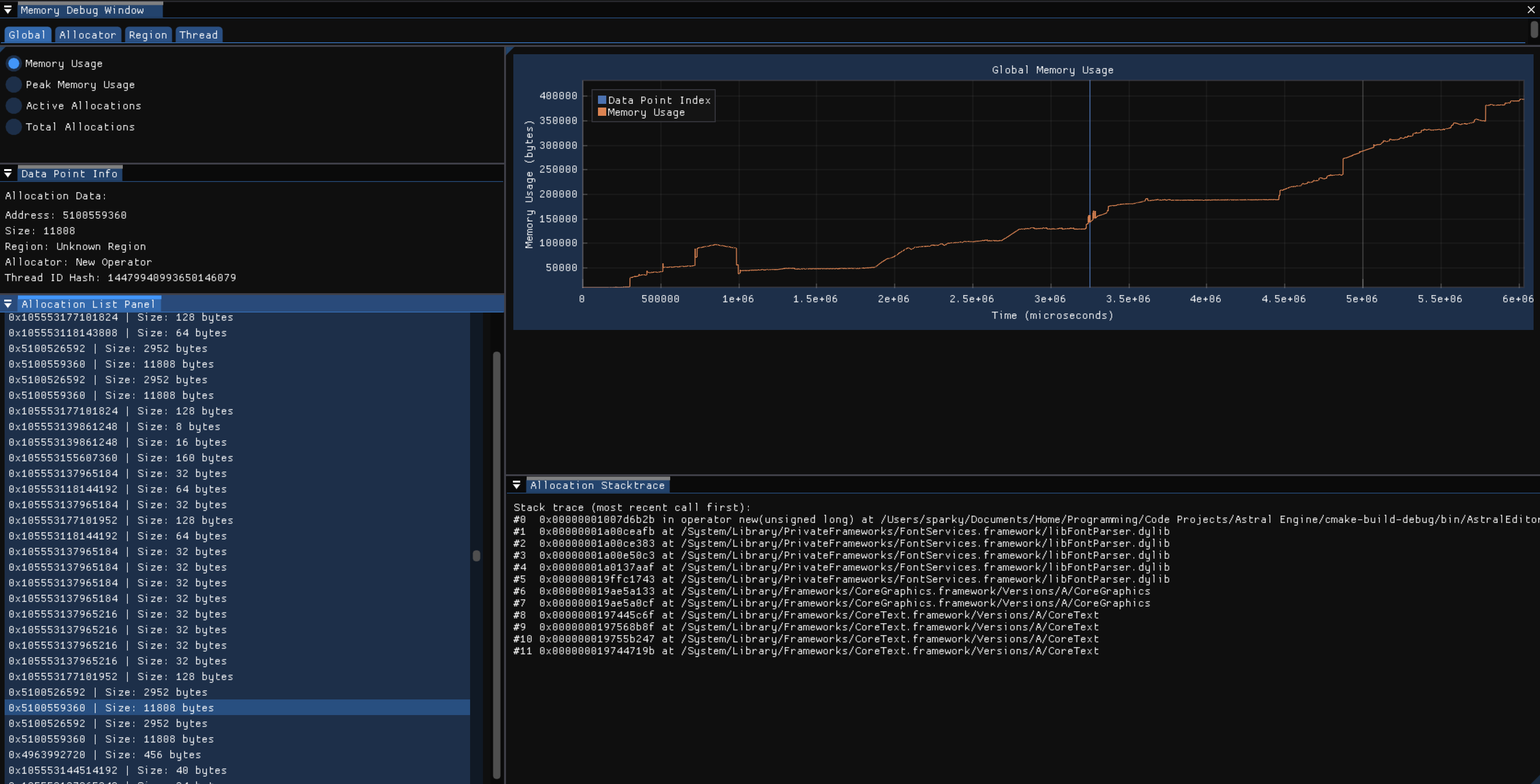 Memory Allocation Profiler Screenshot